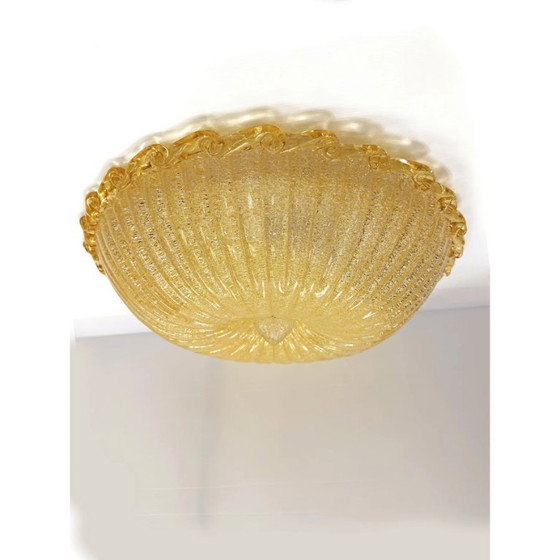Image 1 of Traditionelle venezianische Graniglia Budino Glas-Deckenleuchte aus bernsteinfarbenem Glas – Design der 70er Jahre