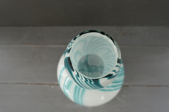 Vintage Carlo Moretti Vase Glass White Turquoise (photo 5 of 6)