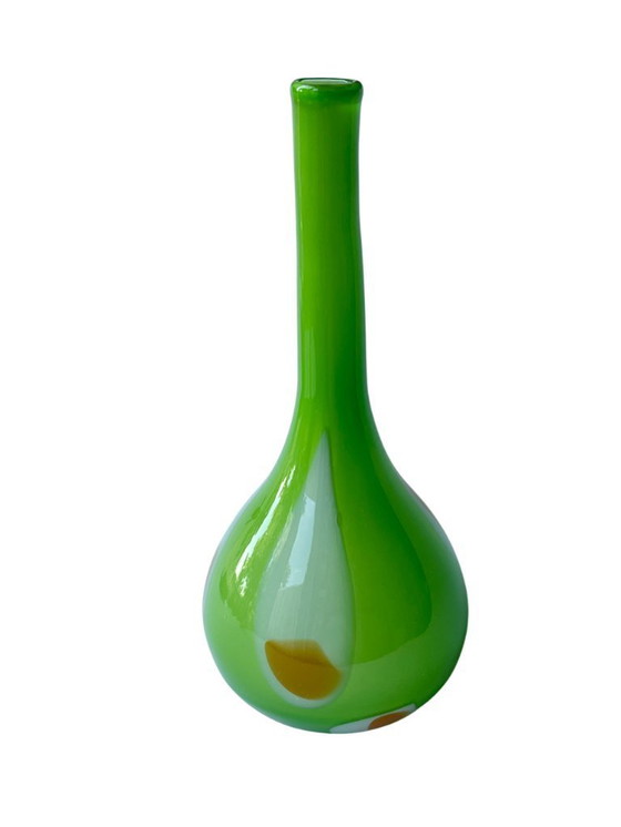 Image 1 of Design italiano - Vaso a goccia verde lime anni '70 in vetro incamiciato