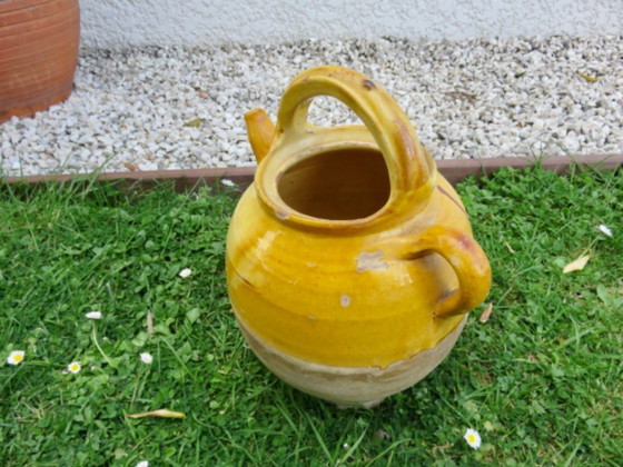 Image 1 of Jarra de agua de terracota vidriada amarilla, suroeste de Francia, finales del siglo XIX.