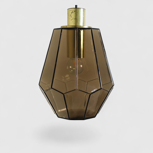 Vintage Smoked Glass Pendant Lamp, Ceiling Lamp Glashütte Limburg