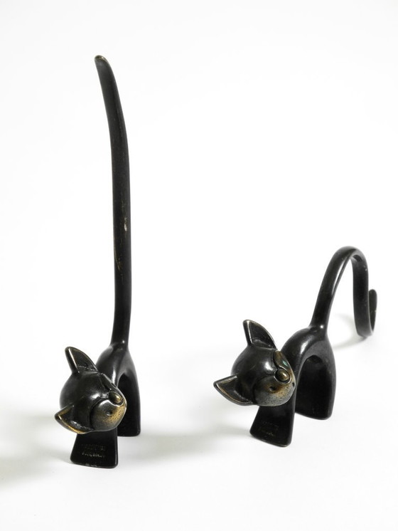Image 1 of Two Mid Century Modern brass cats as ring holders by Walter Bosse for Herta Baller
