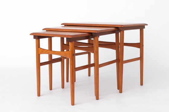 Image 1 of Set of 3 Teak Nesting Tables – 1970s Danish Mid-Century Modern Design, Vintage Side Tables, Scandinavian Teak Furniture