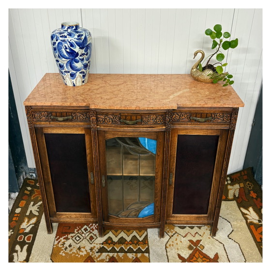 Prachtig Antiek Art Deco Dressoir Kast Marmer – Opbergkast, Wood (photo 5 of 8)