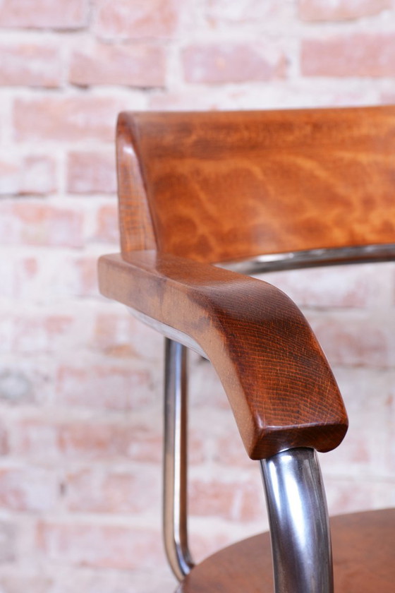 Restored Bauhaus Armchair, by H. Gottwald, Beech, Walnut, Chrome, Czech, 1930s – Hynek Gottwald, Wood (photo 2 of 12)