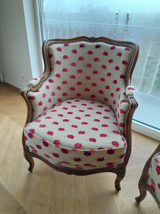 Image 1 of 2 antique french fauteuils - recently retrimmed