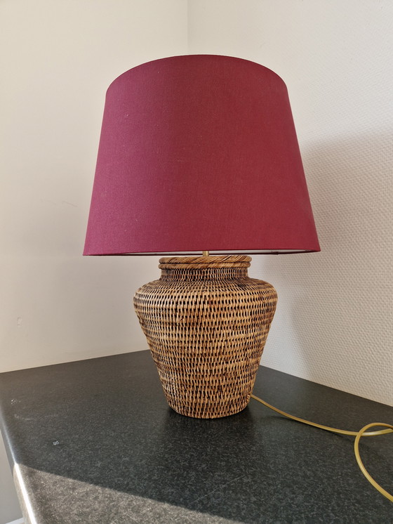 Image 1 of Vintage Wicker Boho Chic Table Lamp With