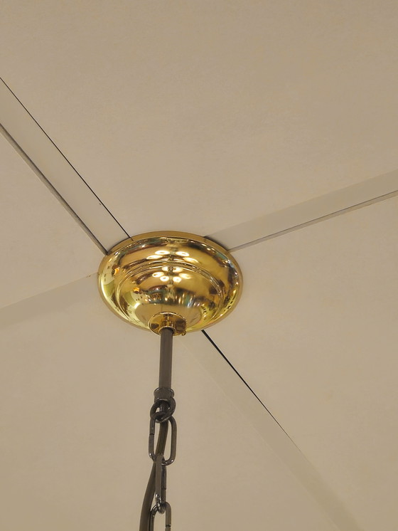 Image 1 of Vintage Hanging Lamp Milk Glass Brass Lamp