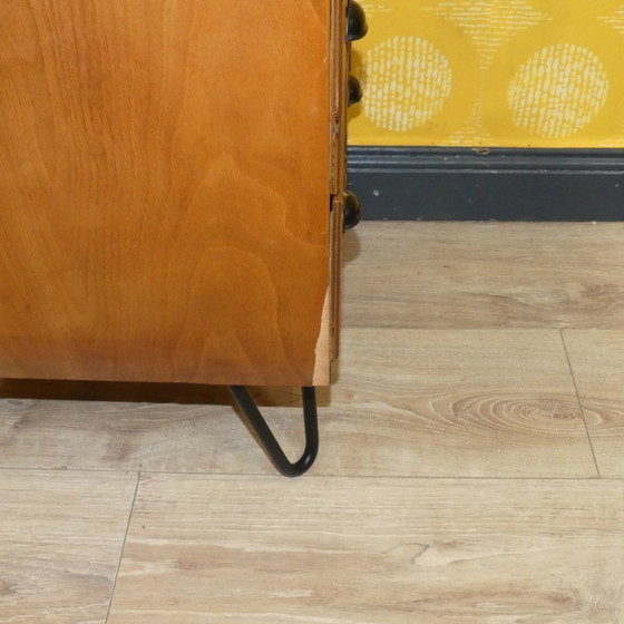 Image 1 of vintage nachtkastje/bijzettafeltje : omgebouwd archiefkastje met haarspeldpoten 4 lades retro industriële stijl