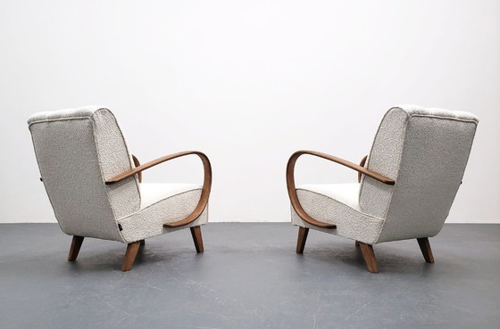 Image 1 of Set Of Two 1930 Jindrich Halabala Bentwood Armchairs In Premium Ivory Boucle