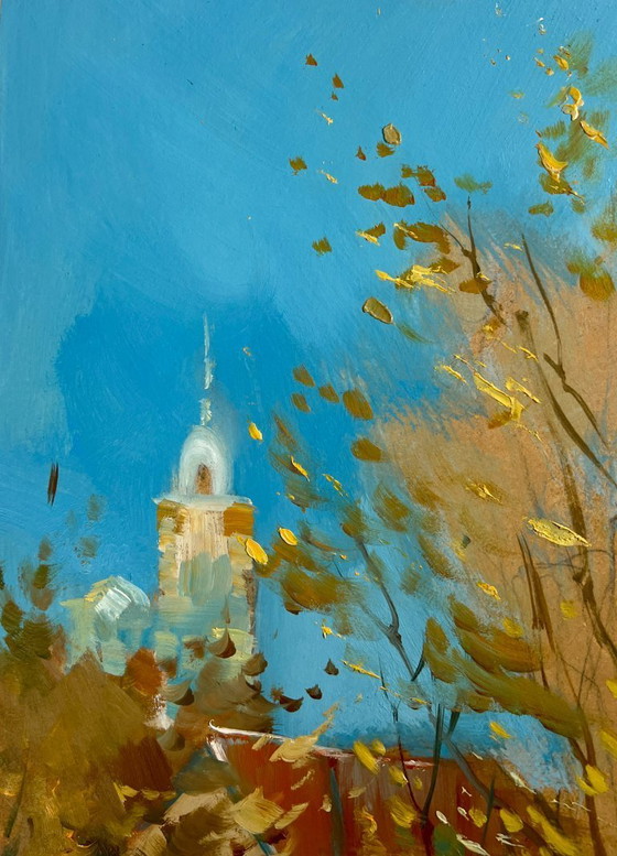 Image 1 of Original Oil Painting Autumn City Autumn in the Old Quarter