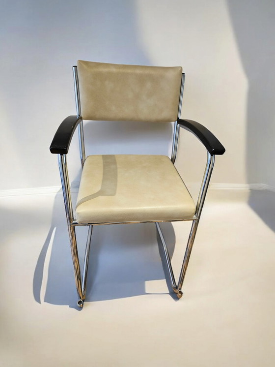 Image 1 of vintage chrome leather bar stool chair Bauhaus van der Stroom armchair