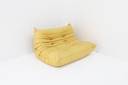 Togo 2-Seater Sofa Yellow Leather Ligne Roset Michel Ducaroy