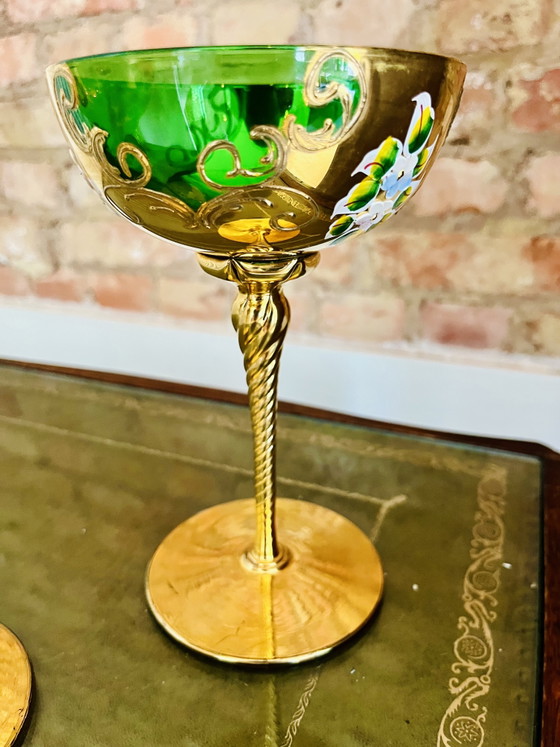 Luxury Set of 2 Vintage Coupes – Bohemian Crystal & 24k Gold – Glass & Decanter, Glass (photo 8 of 8)