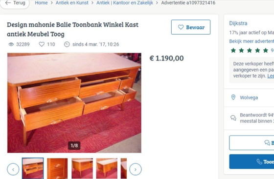 Image 1 of Mostrador de caoba de diseño, mueble de tienda, muebles antiguos, bar