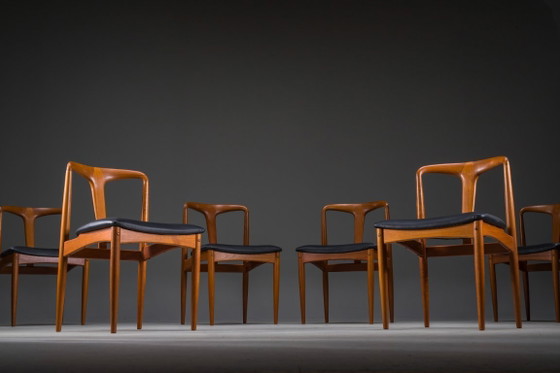 Image 1 of Juliane Dining Chairs in Teak and Black Leather by Johannes Andersen for Uldum Møbelfabrik, Denmark, 1960s, Set of 6