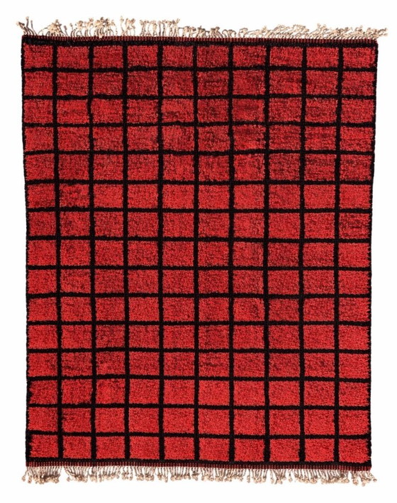 Image 1 of Handgeknüpfter marokkanischer Mrirt-Teppich, 220 x 300 cm – Roter Wollteppich – Geometrischer Berberteppich