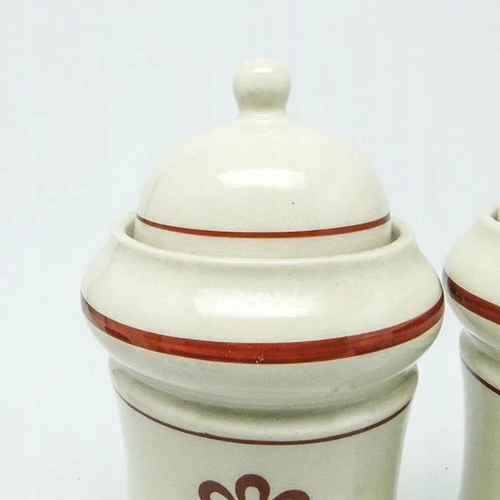 Art Deco Getreidebehälter, Tschechoslowakei, 1950er Jahre, 2er Set, Küchenzubehör, Keramik, Braun (Foto 3 von 15)