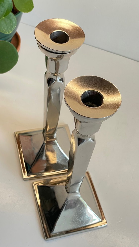 Image 1 of Coppia di candelieri vintage in fusione di alluminio cromato