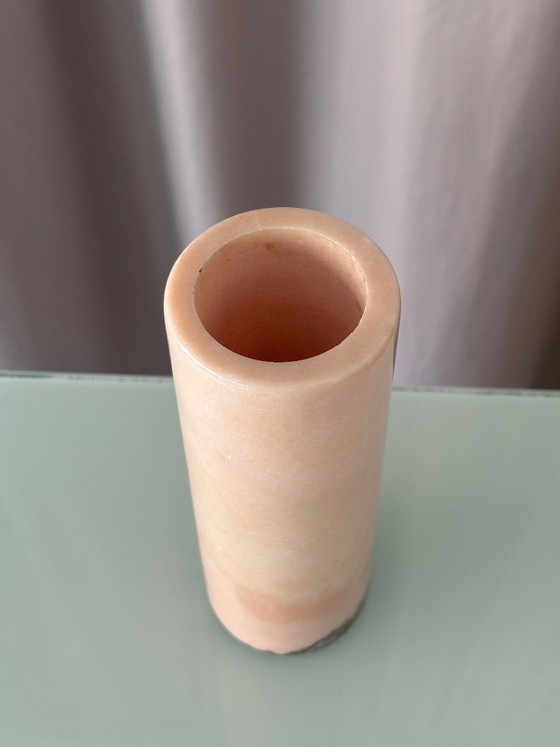 Vintage Pink Marble Cylinder Vase – Stone (photo 5 of 9)