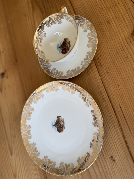 Image 1 of Trio di porcellane vintage Mitterteich Bavaria – Fiori dorati e Korneuburg