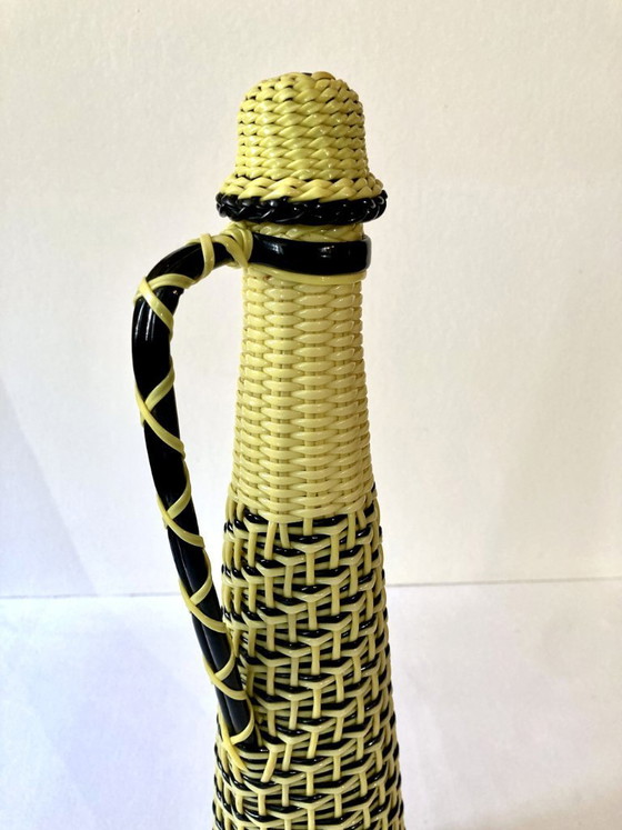 Image 1 of Large yellow and black scoubidou bottle, 1960s