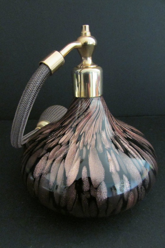 Murano glass perfume bottle, gold with black, Decorative Objects, Metal, Brown, Vintage (photo 6 of 8)