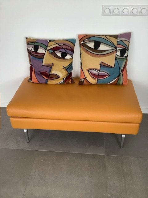 Pouf LeoLux jaune, Canapés modulables, Cuir, Chrome (photo 3 sur 5)