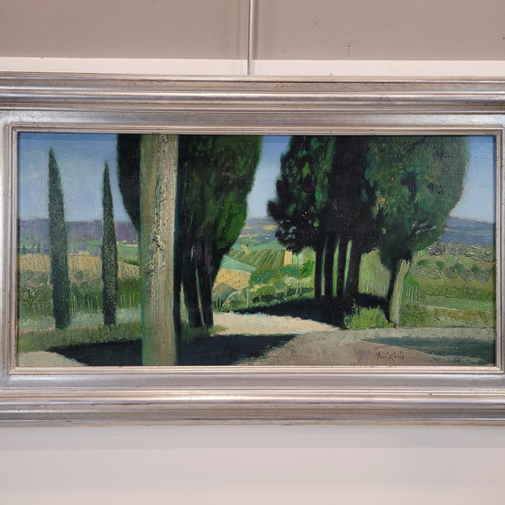 Image 1 of Óleo Sobre Lienzo “El Callejón De Los Cipreses”, René Genis, Pintura De Paisaje, S. Xx – Francia