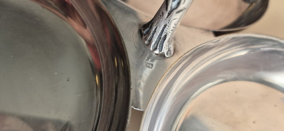 Image 1 of Versilbertes Jugendstil-Tablett mit drei Schalen, gekennzeichnet mit R*M 15. Versilbertes Jugendstil-Tablett mit drei Schalen – 