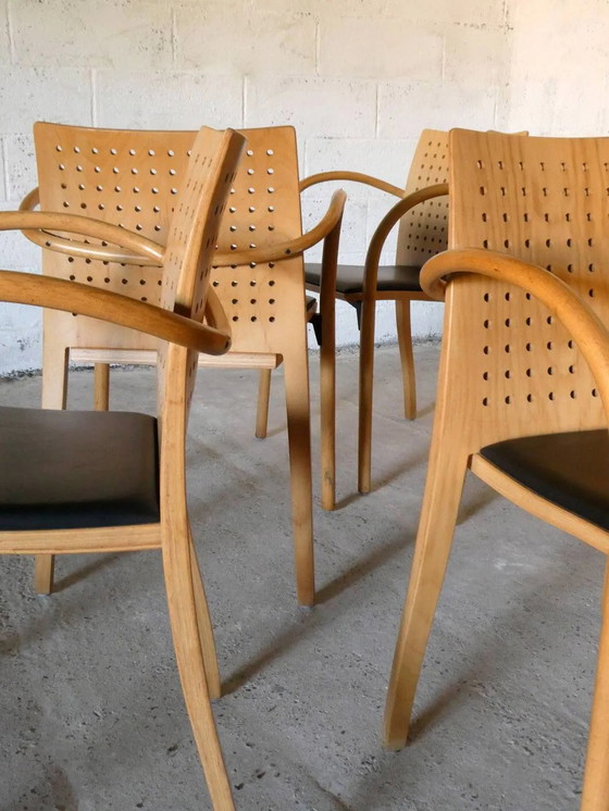 set of 6 chairs 290F by Wulf Schneider for Thonet, 1990 – Dining chairs, Leather, Wood, Design (photo 5 of 8)