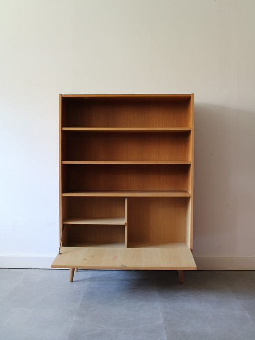 Vintage Deense boekenkast met klep in eiken