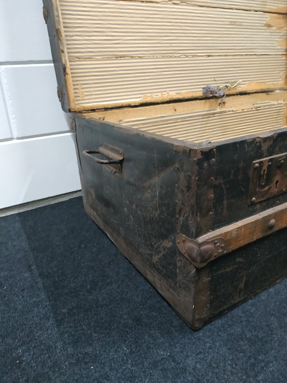 Image 1 of Original Antique Travel Cabin Case Metal/Wood