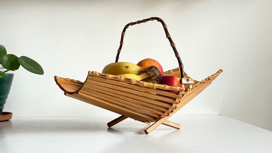 Image 1 of Vintage Wooden and Bamboo Fruit Bowl