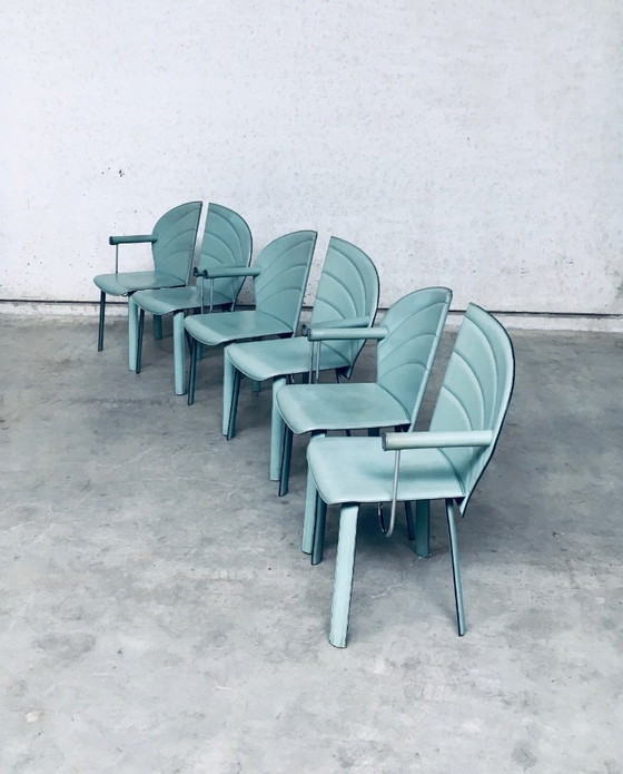 Image 1 of Postmodern Design Leather Dining Chair set by Mario Morbidelli for Naos, Italy 1980's