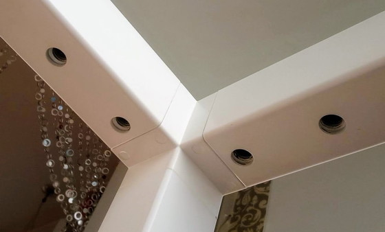 Image 1 of Designer table with white base, frosted glass tabletop; 180x99.50x74cm, detachable