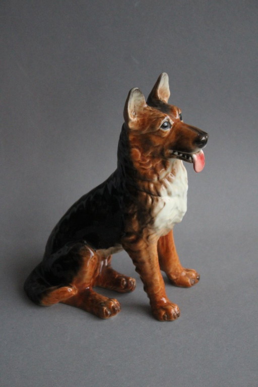 Goebel German Shepherd, large seated porcelain German Shepherd figurine, rare vintage animal figure