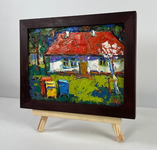 Original Oil Painting Summer Village Landscape Near the house - a life of its own