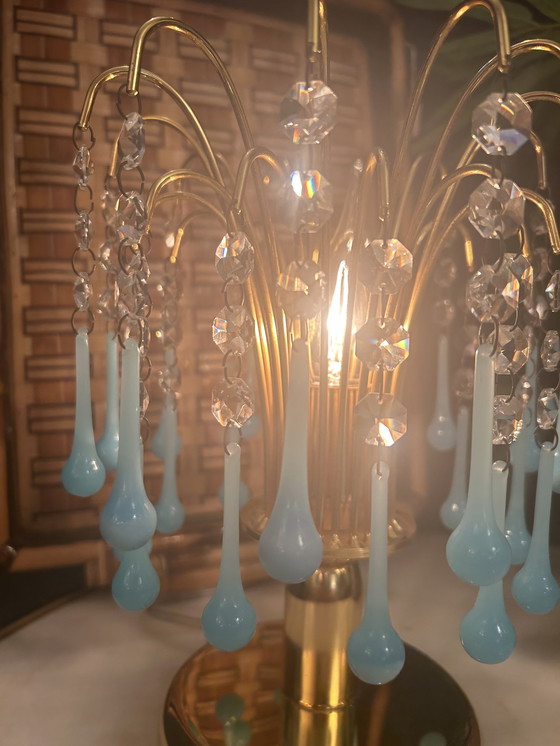 Image 1 of Vintage Opaline Blue Table Lamp Gold Frame