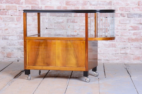 Restored Art Deco Serving Trolley, Walnut, Glass, Repolished, Czech, 1920s – Bar carts, Metal (photo 9 of 17)