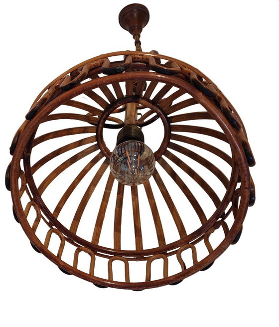 Image 1 of Mid Century French Riviera Style Bamboo Pendant Lamp by Franco Albini from the 1960's
