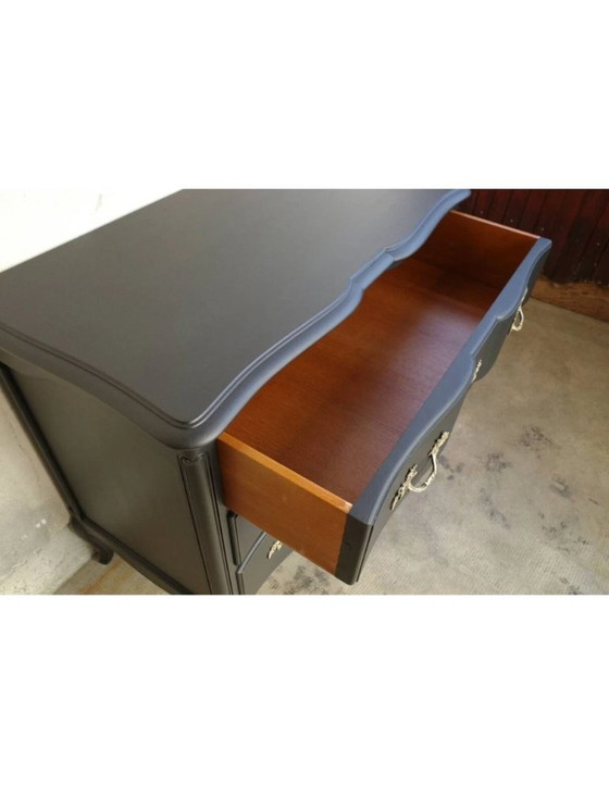 Vintage French commode, black chest of drawers with brass handles, Wood, Metal, Rococo (photo 3 of 5)
