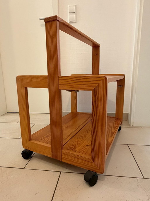 Vintage Scandinavian Pine Folding Serving Trolley - 1970s / Scandinavian Folding Serving Trolley Made of Pine Wood
