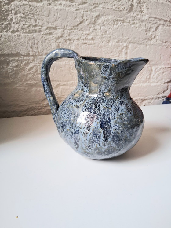 Image 1 of Brocca per il latte in ceramica nei colori blu-verde, molto adatta come vaso per fiori.