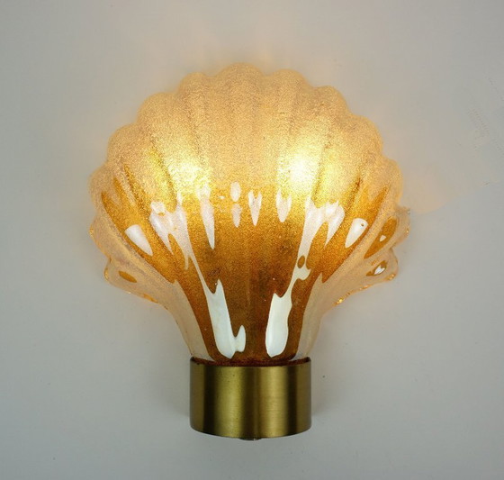 Image 1 of no. 2 of 2 - mid century modern SCONCE wall lamp lustrous glass shell shape hollywood regency style