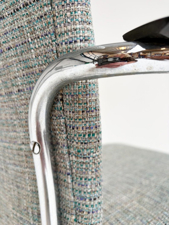 Set di 2 sedie a struttura tubolare Dutch Design De Wit, anni '50, Toon de Wit, Poltrone, Cromo, Tessile (foto 8 di 15)