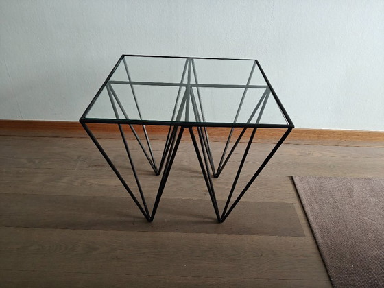 Image 1 of Vintage coffee table / side table in Paolo Piva style – glass & black steel