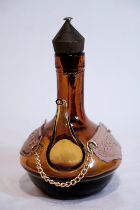Image 1 of Vintage Amber Glass Spanish "Aceite" Cruet – Mid-Century Mediterranean Style