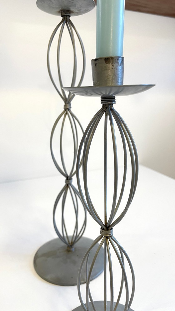 Image 1 of Portacandele geometrici, metallo grigio patinato