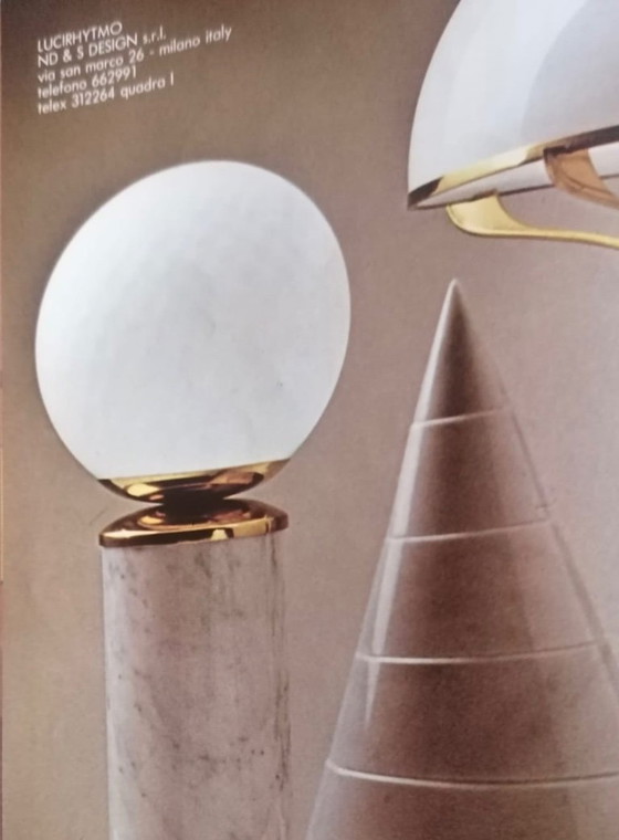 Image 1 of Hollywood regency set of 2 Carrara marble & brass table lamps, Lucirhytmo Italy 1970s